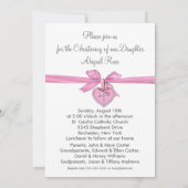 Invitation Croix Blanche rose Bébé Fille Photo Christening (Dos)