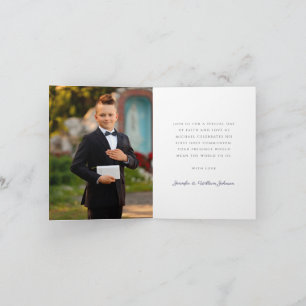 Invitation Croix Bleu Marine Photo Garçon Première Communion