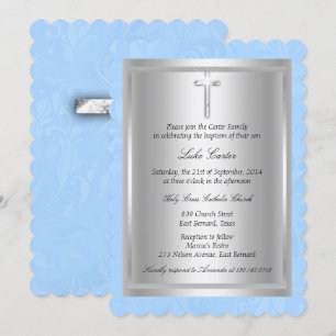 Invitation Croix Bleue Baptême Silver Cross