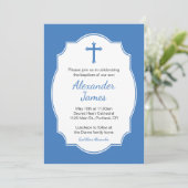 Invitation Croix Bleue Bébé Baptême Baptême Christening (Debout devant)