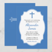 Invitation Croix Bleue Bébé Baptême Baptême Christening (Devant / Derrière)