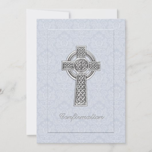 Invitation Croix bleue d'argent de damassé de confirmation (Devant)