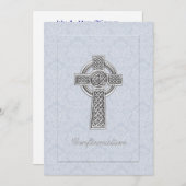 Invitation Croix bleue d'argent de damassé de confirmation (Devant / Derrière)