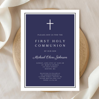 Invitation Croix Bleue de la marine moderne Première communio