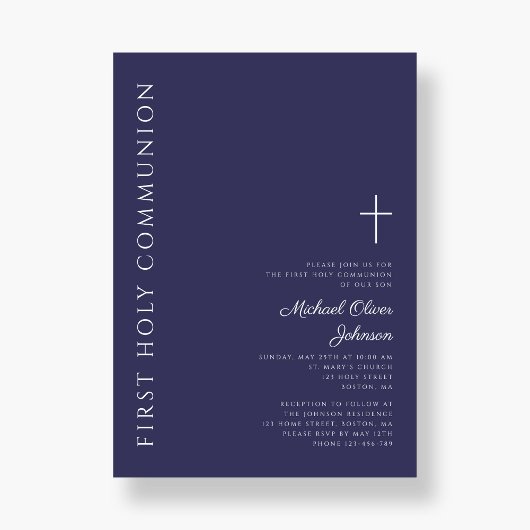 Invitation Croix Bleue de la Marine moderne Première communio