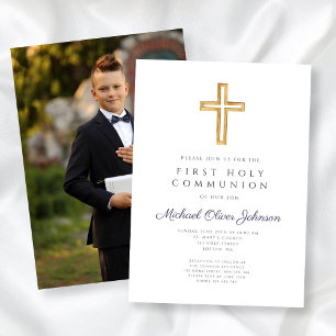 Invitation Croix Bleue de la Marine Photo Boy First Communion