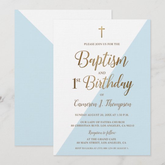 Invitation Croix Bleue D Or Bapteme 1er Anniversaire Zazzle Be