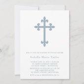 Invitation Croix Bleue Dusty moderne Baptême (Devant)