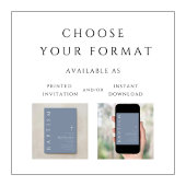 Invitation Croix Bleue Dusty moderne Baptême