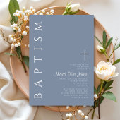 Invitation Croix Bleue Dusty moderne Baptême