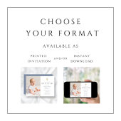 Invitation Croix Bleue Dusty moderne Boy Photo Baptême