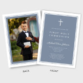 Invitation Croix Bleue Dusty moderne Garçon Première Communio