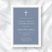 Invitation Croix Bleue Dusty moderne Garçon Première Communio