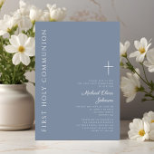 Invitation Croix Bleue Dusty moderne Première communion saint