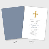 Invitation Croix Bleue Dusty moderne Religieux Garçon Baptême