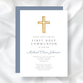 Invitation Croix Bleue Dusty Religion Garçon Première Communi