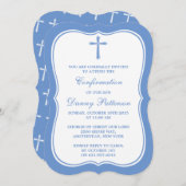 Invitation Croix Bleue Et Blanche Sainte Communion Ou Confirm (Devant / Derrière)