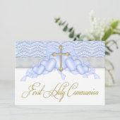 Invitation Croix Bleue et or Boys Première communion (Debout devant)