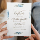 Invitation Croix Bleue Fleurs Automne Fille Baptême