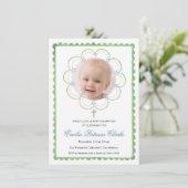 Invitation Croix Bleue Florale Vert Simple Baptême (Debout devant)