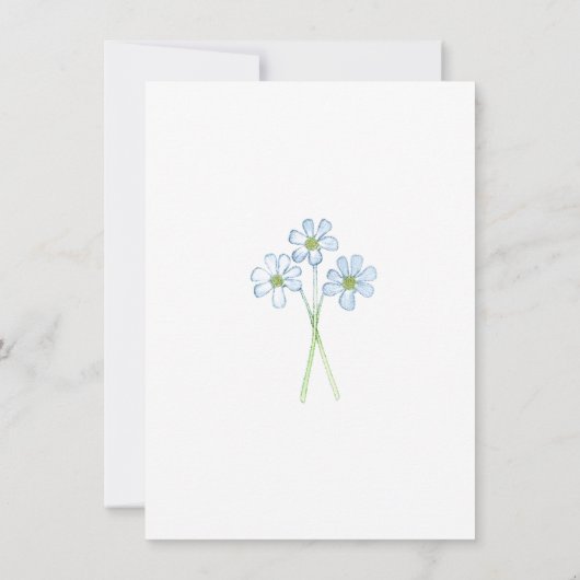 Invitation Croix Bleue Florale Vert Simple Baptême (Dos)