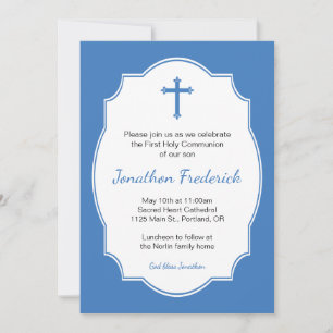 Invitation Croix Bleue Garçon Première Communion Sainte