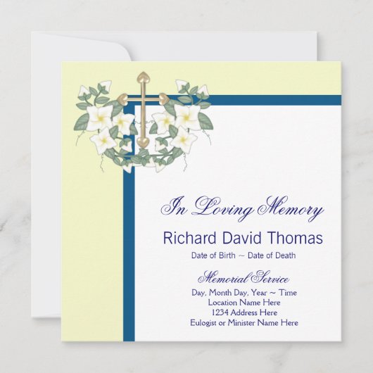 Invitation Croix bleue marine jaune En souvenir affectueux Mé (Devant)