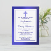 Invitation Croix Bleue Métallique Communion Sainte Ou Confirm (Debout devant)