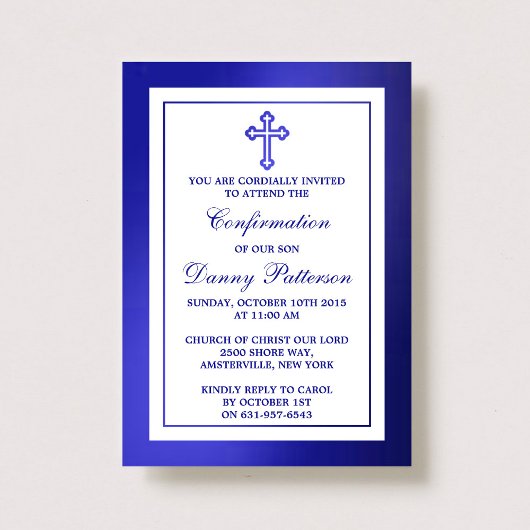 Invitation Croix Bleue Métallique Communion Sainte Ou Confirm