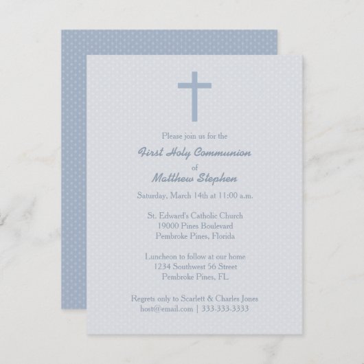 Invitation Croix Bleue Pastel Communion (Devant / Derrière)