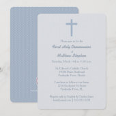 Invitation Croix Bleue Pastel Communion (Devant / Derrière)