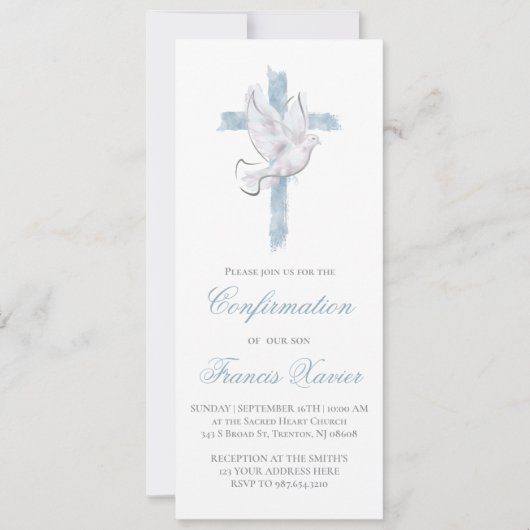 Invitation Croix bleue Saint-Esprit Confirmation (Devant)