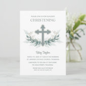 Invitation Croix Bleue Vert Christening (Debout devant)