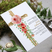 Invitation Croix botanique florale rustique Baptême simple