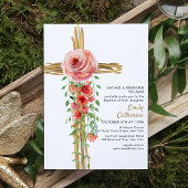 Invitation Croix botanique florale rustique Baptême simple