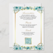 Invitation Croix catholique dorée à fleurs sarcelle Code QR M (Dos)