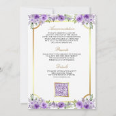 Invitation Croix catholique dorée à fleurs violettes Code QR (Dos)