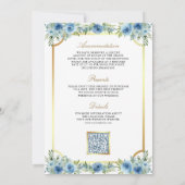 Invitation Croix catholique dorée florale bleue Code QR Maria (Dos)