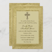 Invitation Croix catholique vintage Vert 1 (Devant / Derrière)