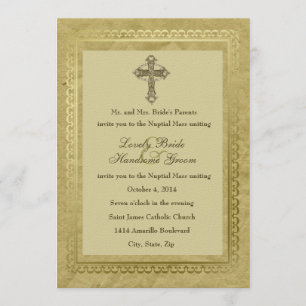 Invitation Croix catholique vintage Vert 1
