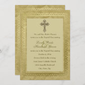 Invitation Croix catholique Vintage verte (Devant / Derrière)