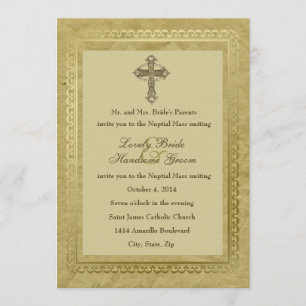 Invitation Croix catholique Vintage verte 1