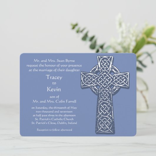 Invitation Croix celtique - Bleu (Debout devant)