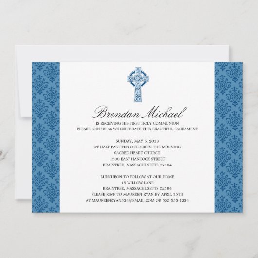 Invitation Croix celtique Damask Première communion (Devant)