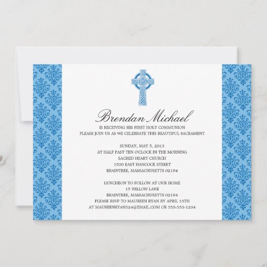 Invitation Croix celtique Damask Première communion (Devant)
