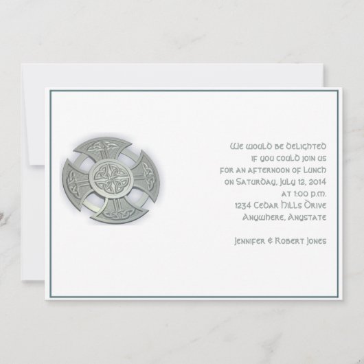 Invitation Croix celtique en argent et blanc (Devant)