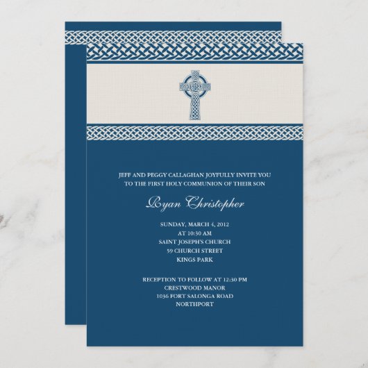 Invitation Croix celtique Première communion sainte Invitatio (Devant / Derrière)