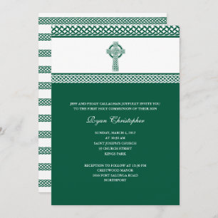 Invitation Croix celtique verte Première communion sainte Inv