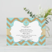 Invitation Croix Chevron bleu et or communion garçon (Debout devant)