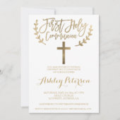 Invitation Croix chic simple or Première communion sainte (Devant)